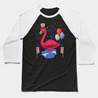 Tropical Bird USA Patriotic American Flamingo Animal 4th Of July Baseball T-Shirt